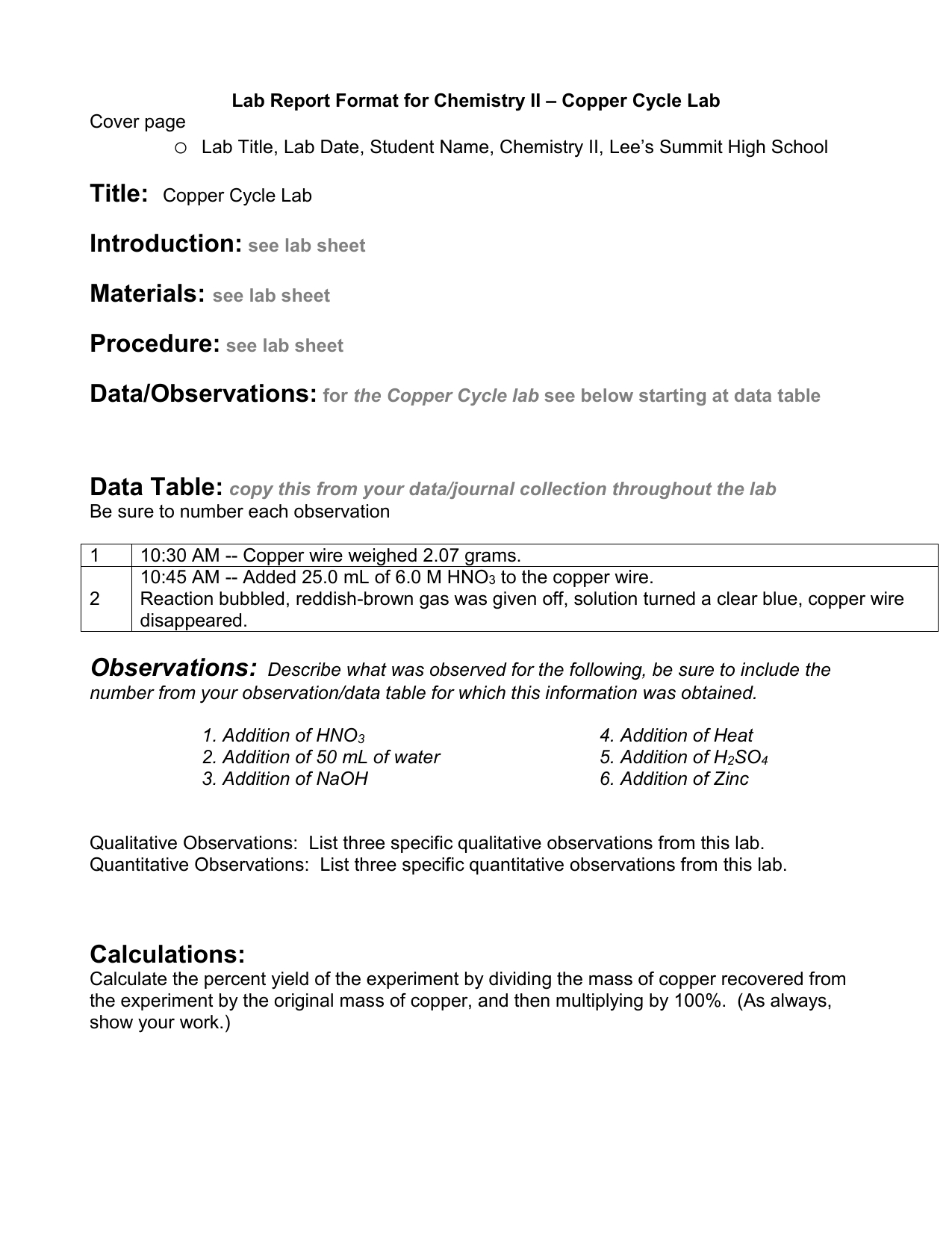Lab Report Format For As Chemistry With Lab Report Template Chemistry
