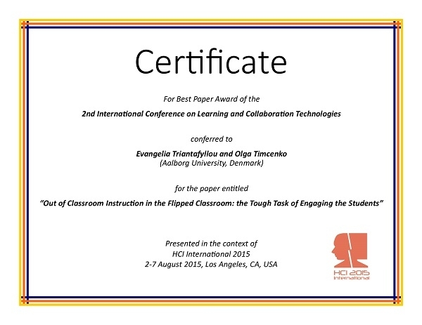 Learning And Collaboration Technologies Best Paper Award | Hci Inside International Conference Certificate Templates