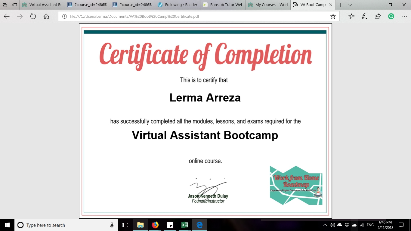 Lerma Formaran Arreza | Freelancer Bootcamp Certificate Of Completion Inside Boot Camp Certificate Template