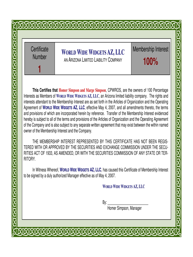 Llc Membership Certificate Pdf Form - Fill Out And Sign Printable Pdf pertaining to Llc Membership Certificate Template