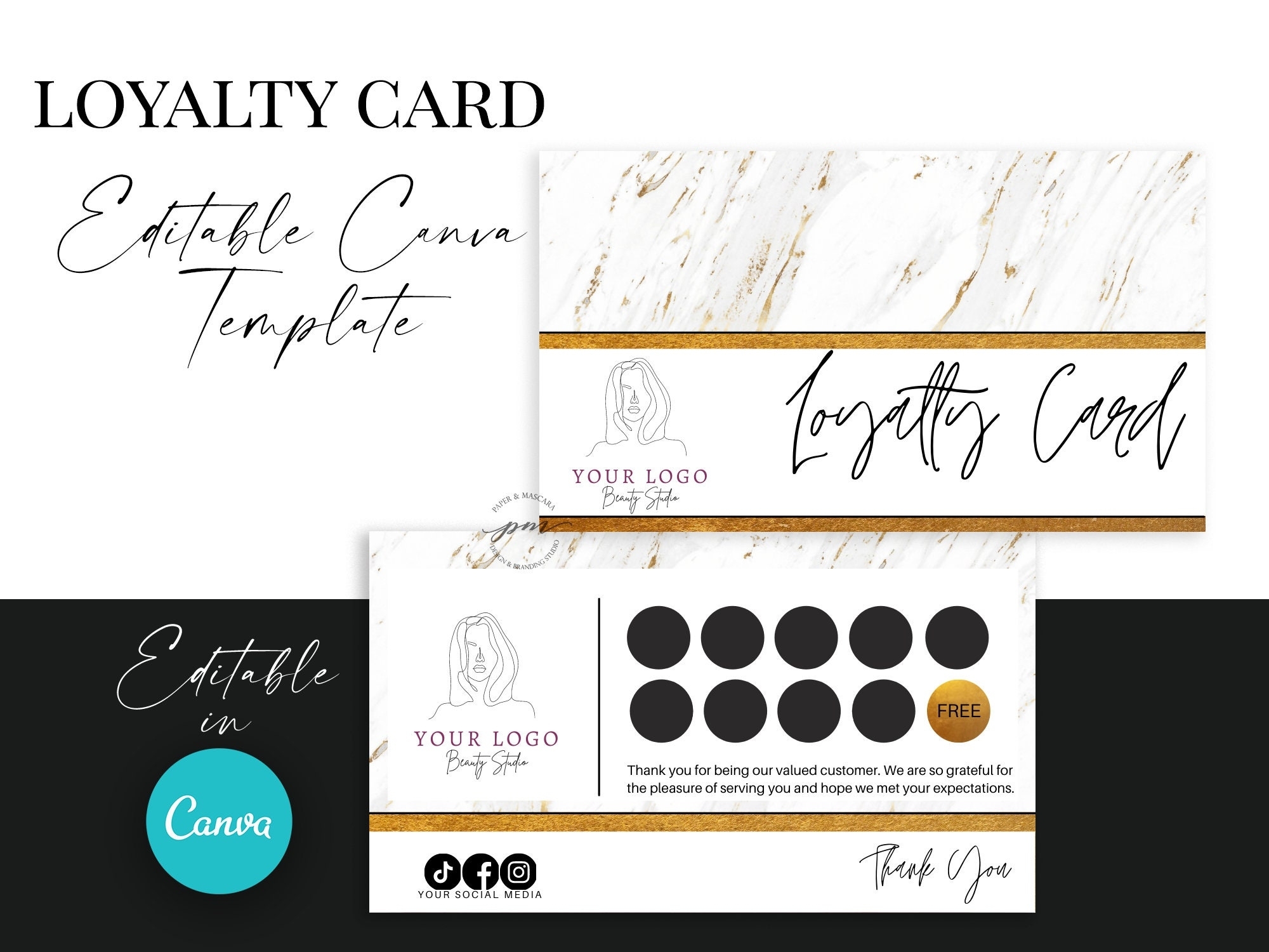 Loyalty Card Template Modern Editable Reward Punch Card Gold | Etsy With Reward Punch Card Template