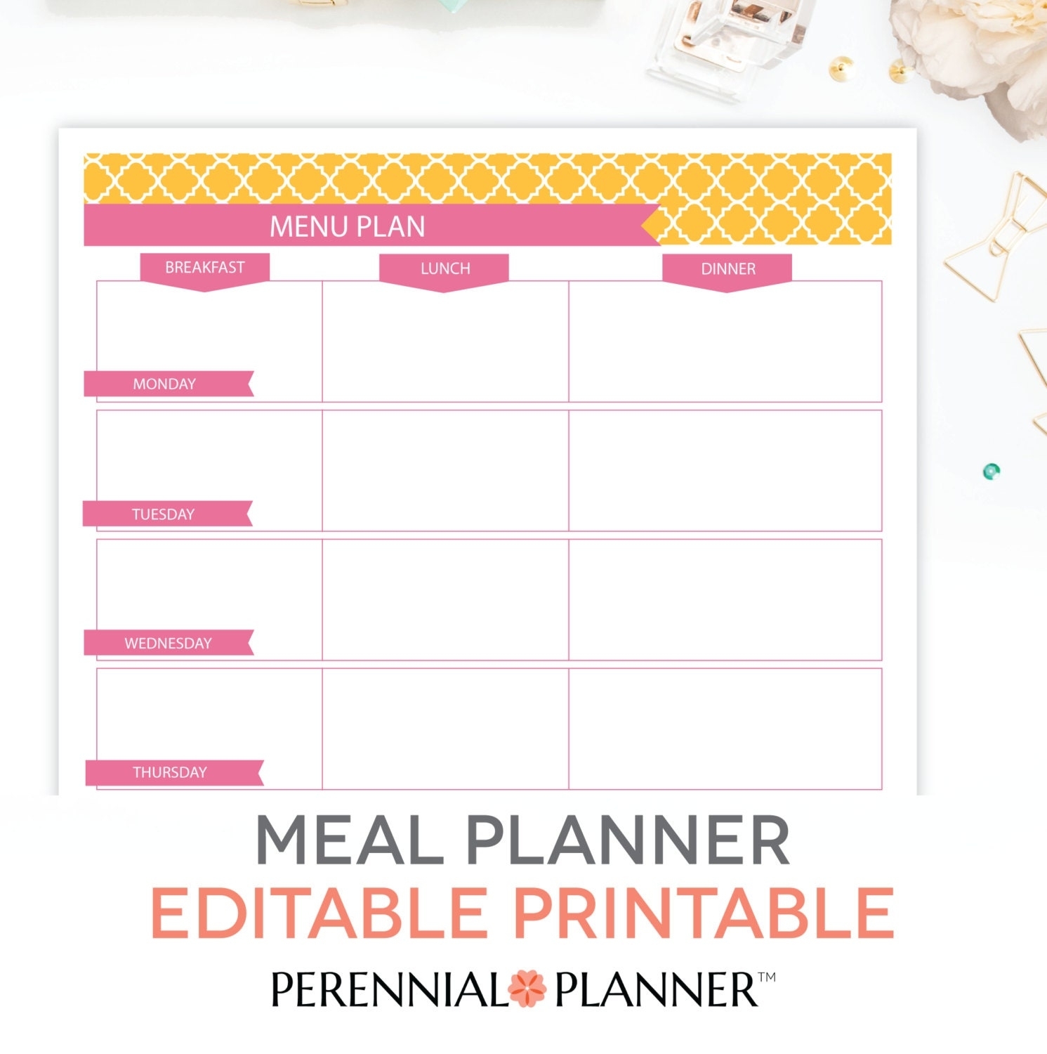 Menu Plan Weekly Meal Planning Template Printable Editable | Etsy Regarding Menu Planning Template Word