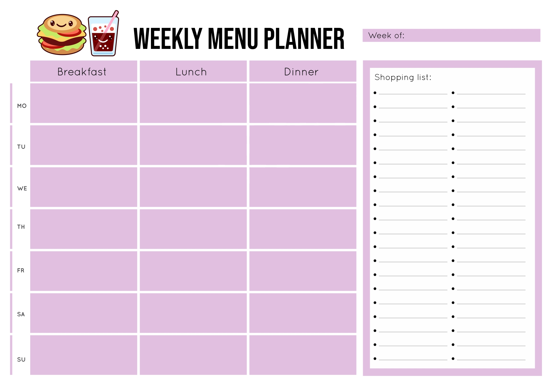 Menu Planning Template Free Printable : Meal Planning Template - Free within Menu Planning Template Word