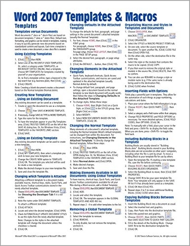 Microsoft Word 2007 Templates & Macros Quick Reference Guide Cheat Within Cheat Sheet Template Word