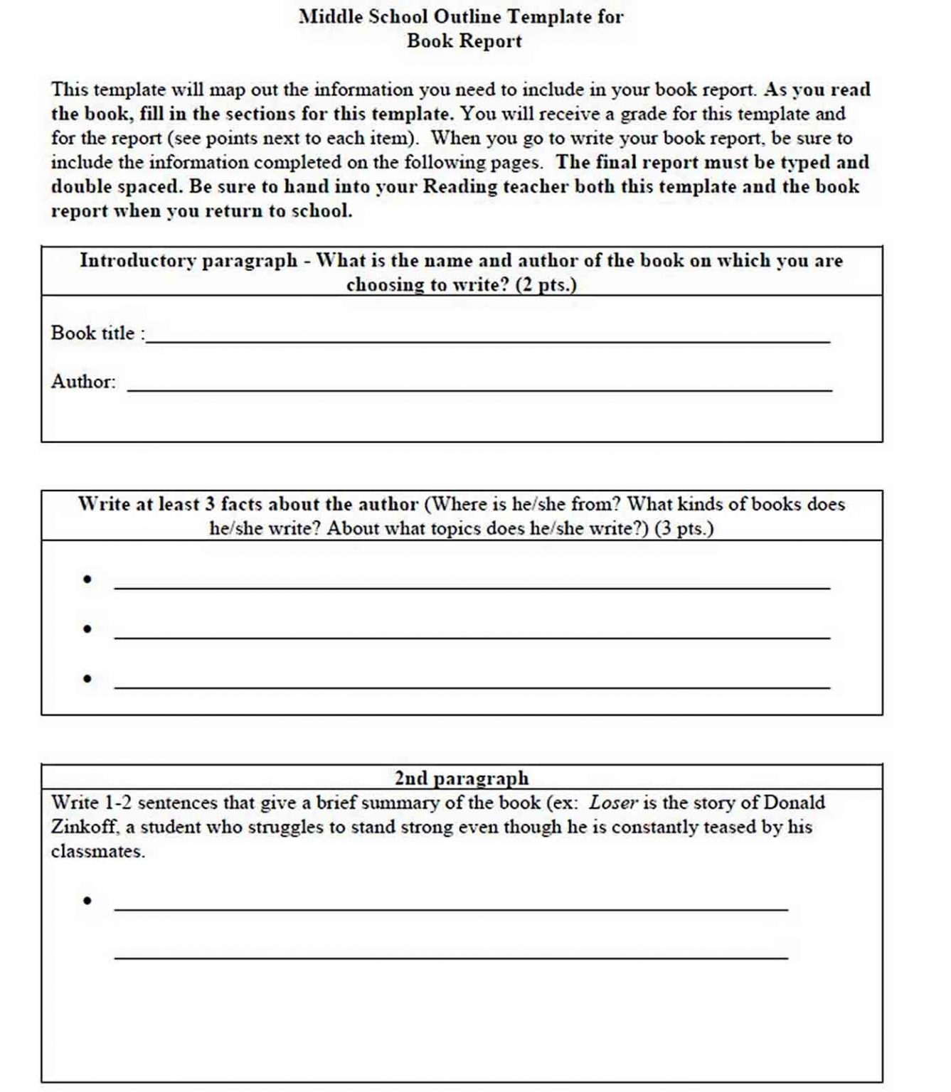 Middle School Book Report Template - Geton The Green Templates with Book Report Template Middle School