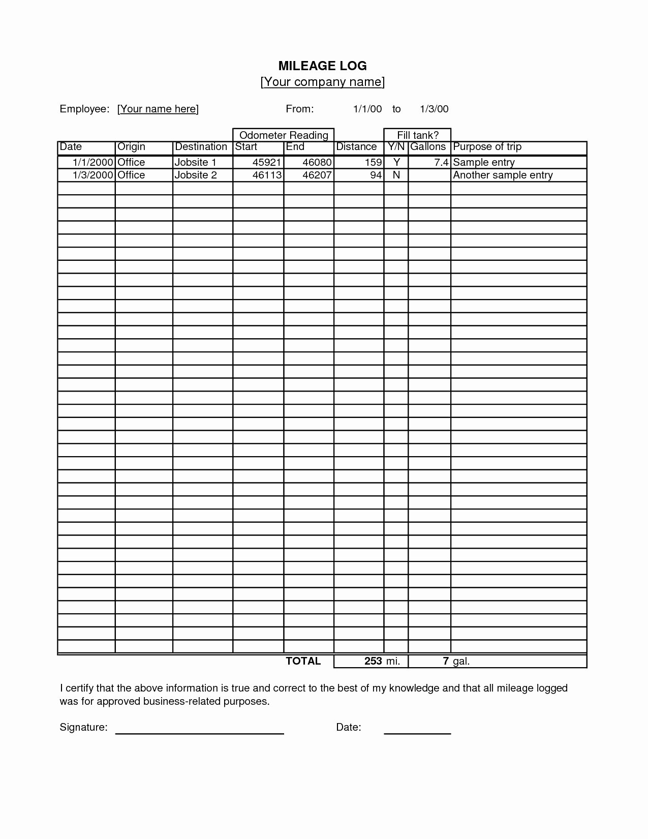 Mileage Log Templates | 16+ Free Printable Word, Pdf & Excel Formats Throughout Mileage Report Template