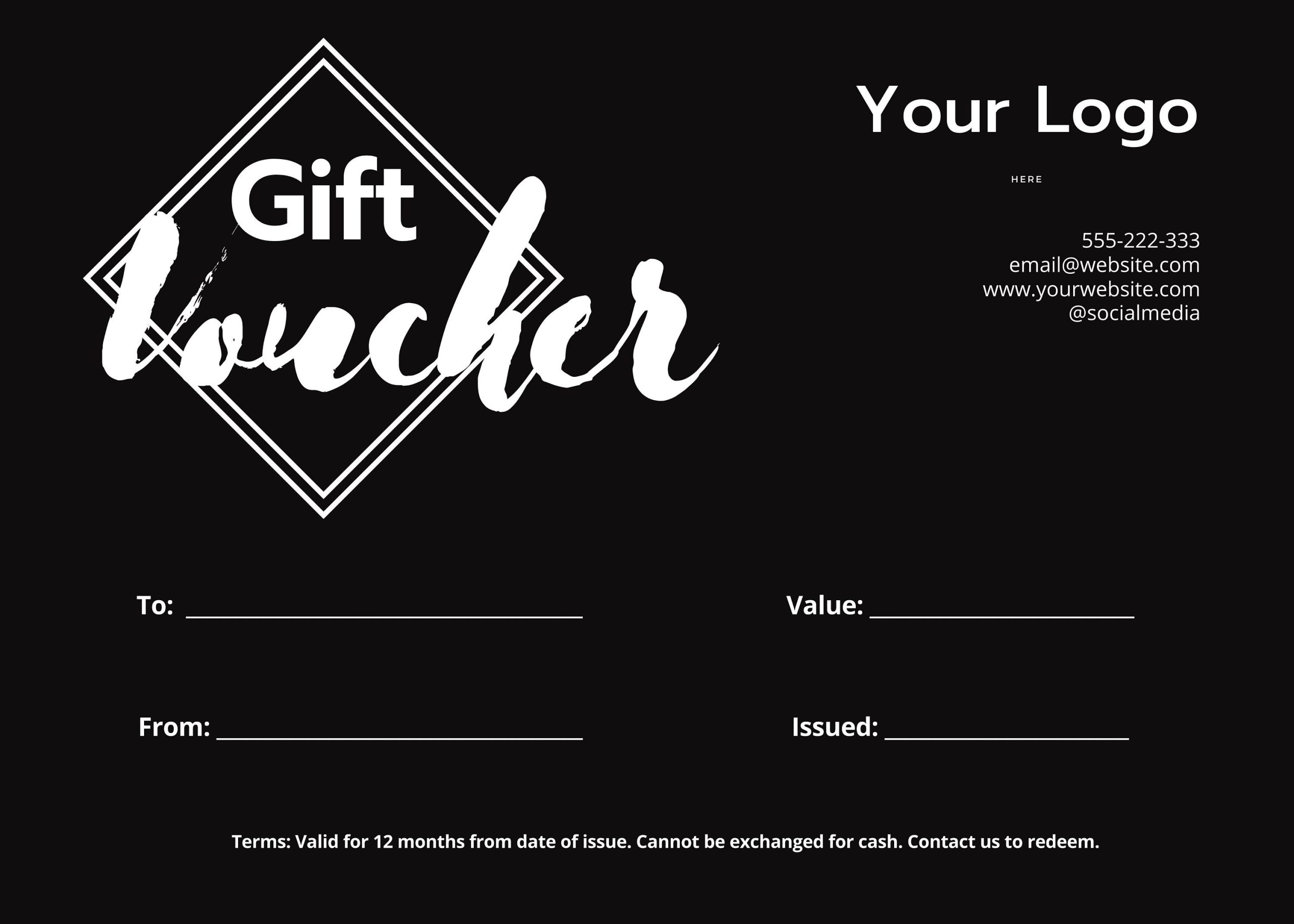 Minimalist Black And White Gift Voucher Template Gift | Etsy Inside Black And White Gift Certificate Template Free
