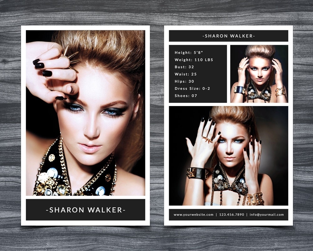 Model Comp Card Template For Photoshop 001 5.5 X | Etsy Throughout Free Model Comp Card Template Psd