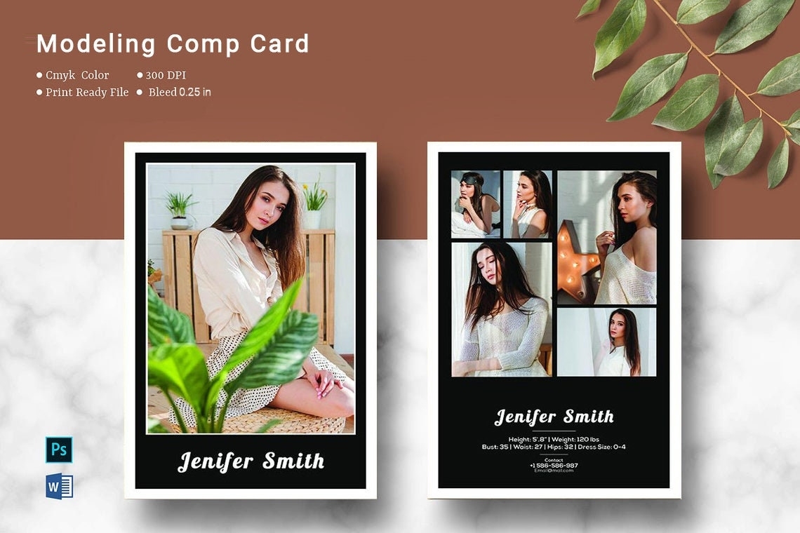 Modeling Comp Card Template Model Comp Card Ms Word & | Etsy Within Comp Card Template Psd