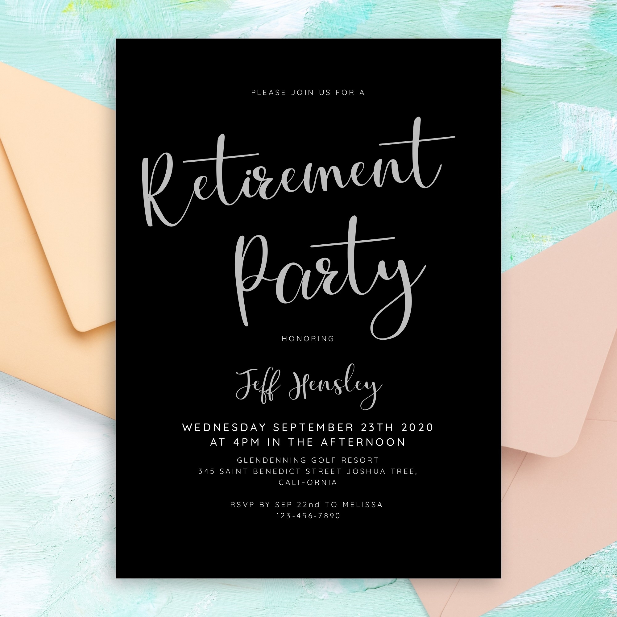 Modern Black And White Retirement Party Invitation Template Online Maker Within Event Invitation Card Template