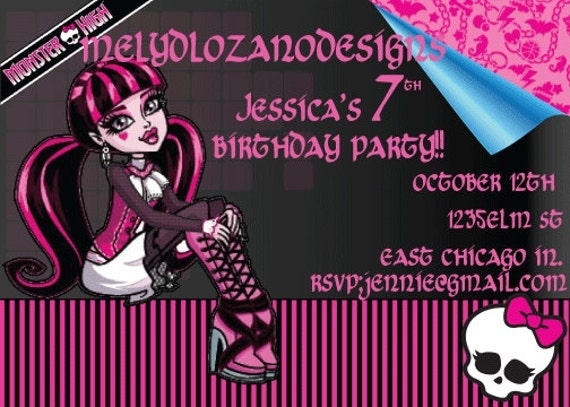 Monster High Birthday Invitation By Melydcreative On Etsy Inside Monster High Birthday Card Template