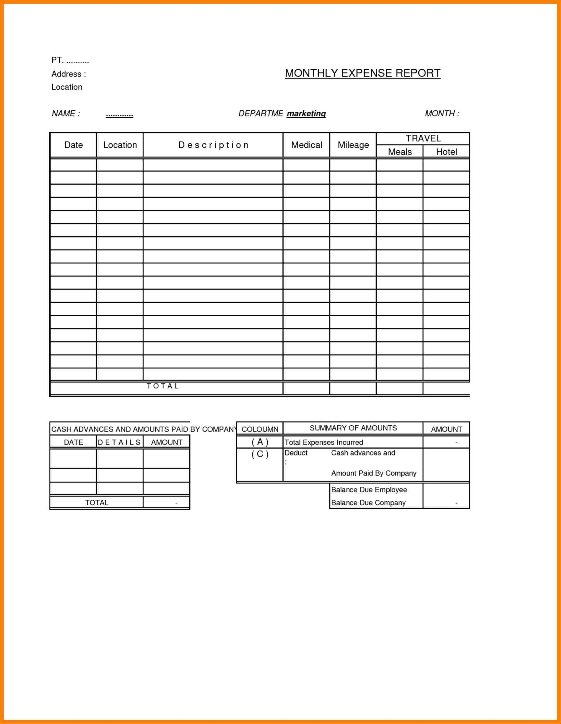 Monthly Expense Report Template - Sample Templates - Sample Templates In Monthly Expense Report Template Excel