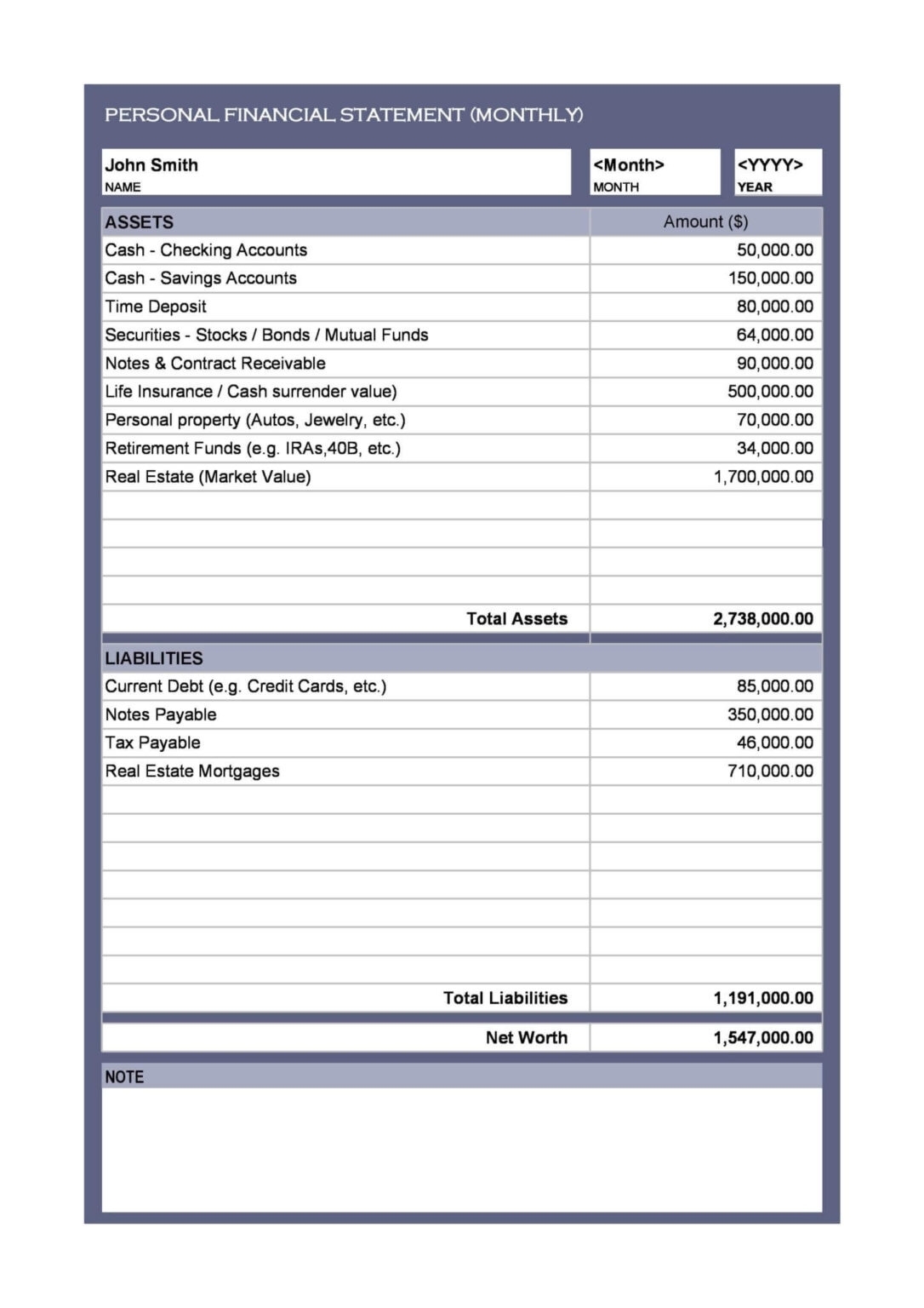 Monthly Personal Financial Statement Template | Printable Within Monthly Financial Report Template