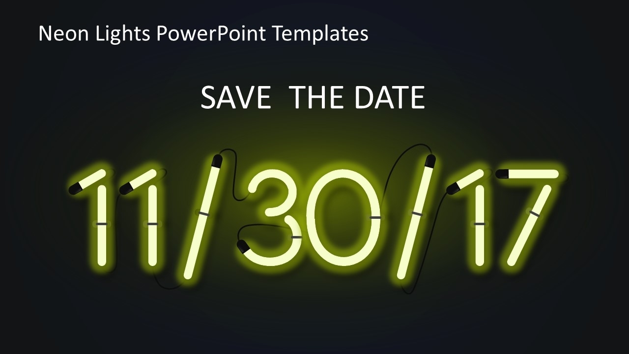 Neon Lights Powerpoint Templates – Slidemodel In Save The Date Powerpoint Template