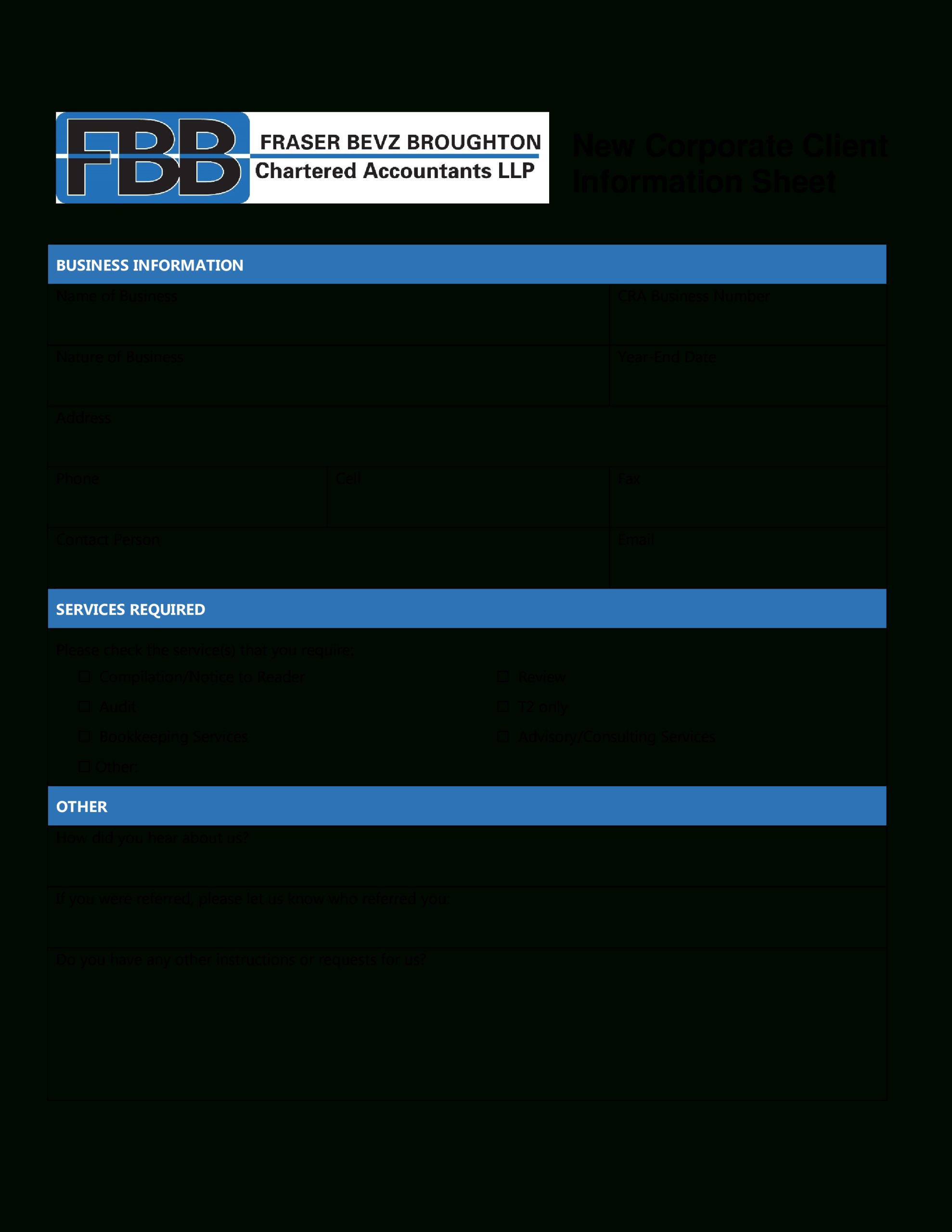 New Corporate Client Information Sheet | Templates At Inside Technical Support Report Template