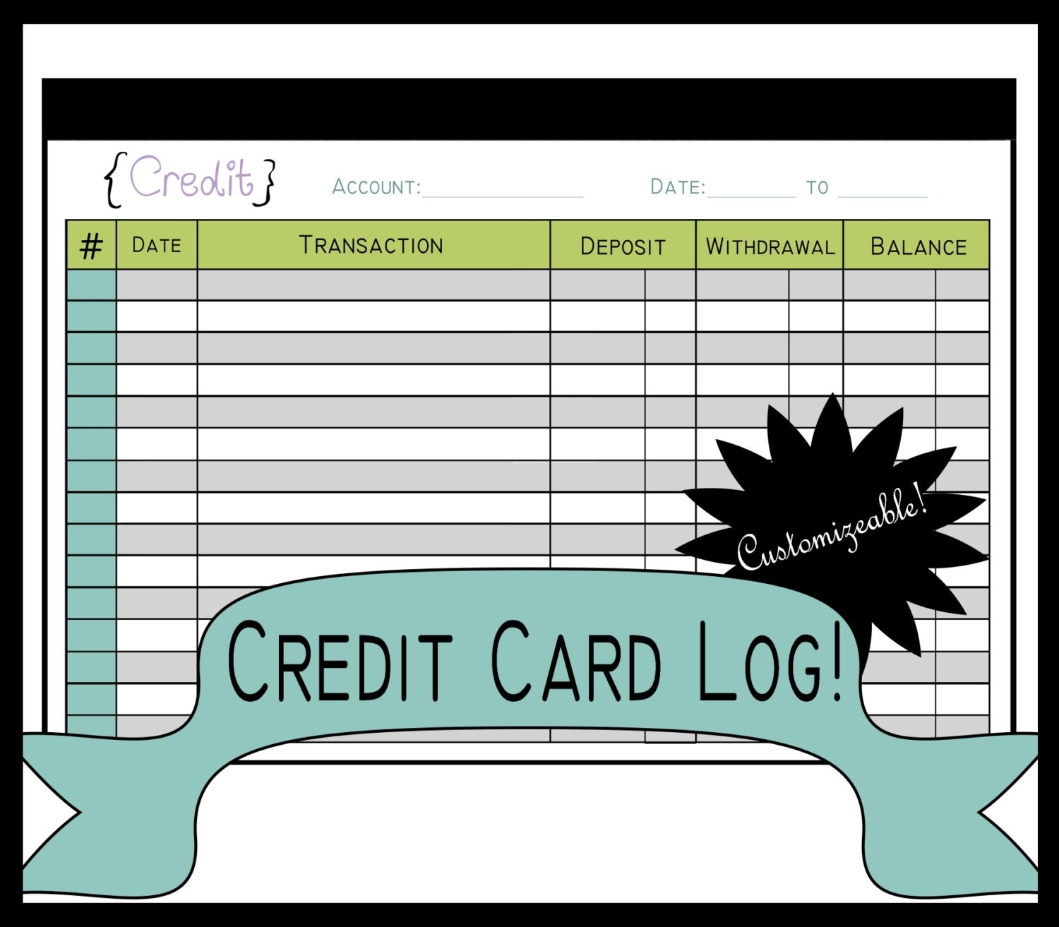 New Sizes Credit Card Log Printable Planning Page Half With Credit Card Size Template For Word