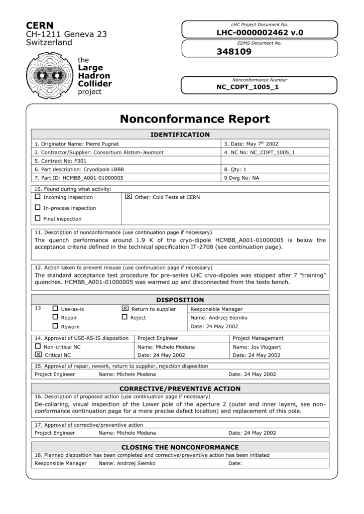 Nonconformance Report Template Throughout Non Conformance Report Template