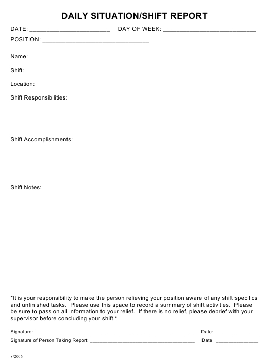 North Carolina Daily Situation/Shift Report Form Download Printable Pdf Within Shift Report Template