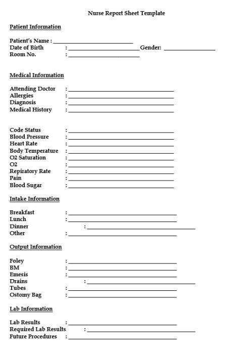 Nursing Report Sheet Template: 15 Best Templates And Images In Pdf for Nursing Assistant Report Sheet Templates