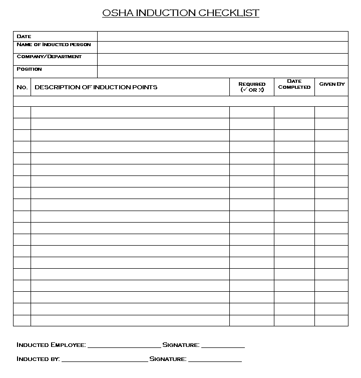 Ohs Induction Checklist – New Employee Training Induction With Regard To Ohs Monthly Report Template