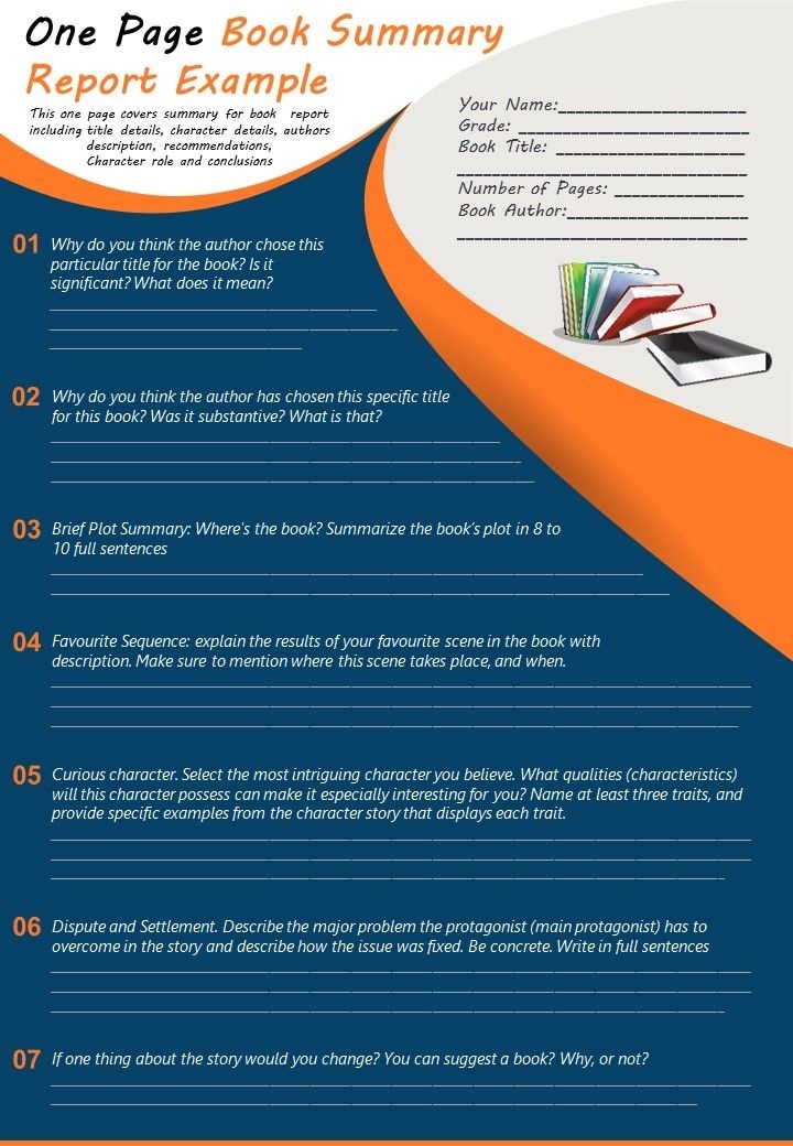 One Page Book Summary Report Example Presentation Report Infographic Pertaining To One Page Book Report Template