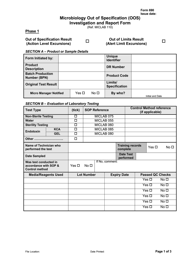 Oos Investigation Report Template – Fill Online, Printable, Fillable With Regard To Dr Test Report Template