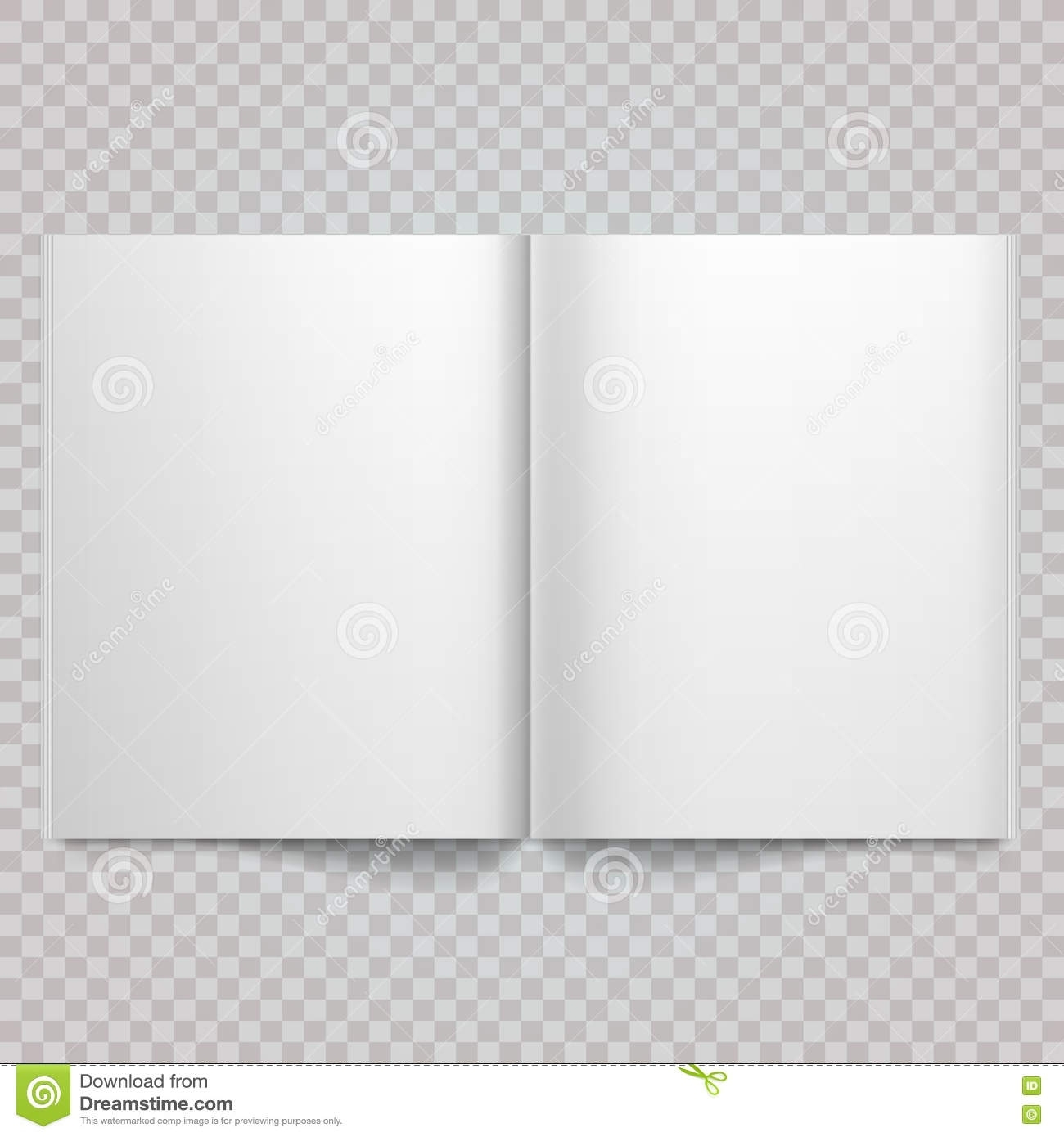 Open Magazine Double Page Spread With Blank Pages. Isolated White Paper Inside Blank Magazine Spread Template