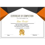 Orange Editable Word Certificate Of Completion Template Inside Certification Of Completion Template