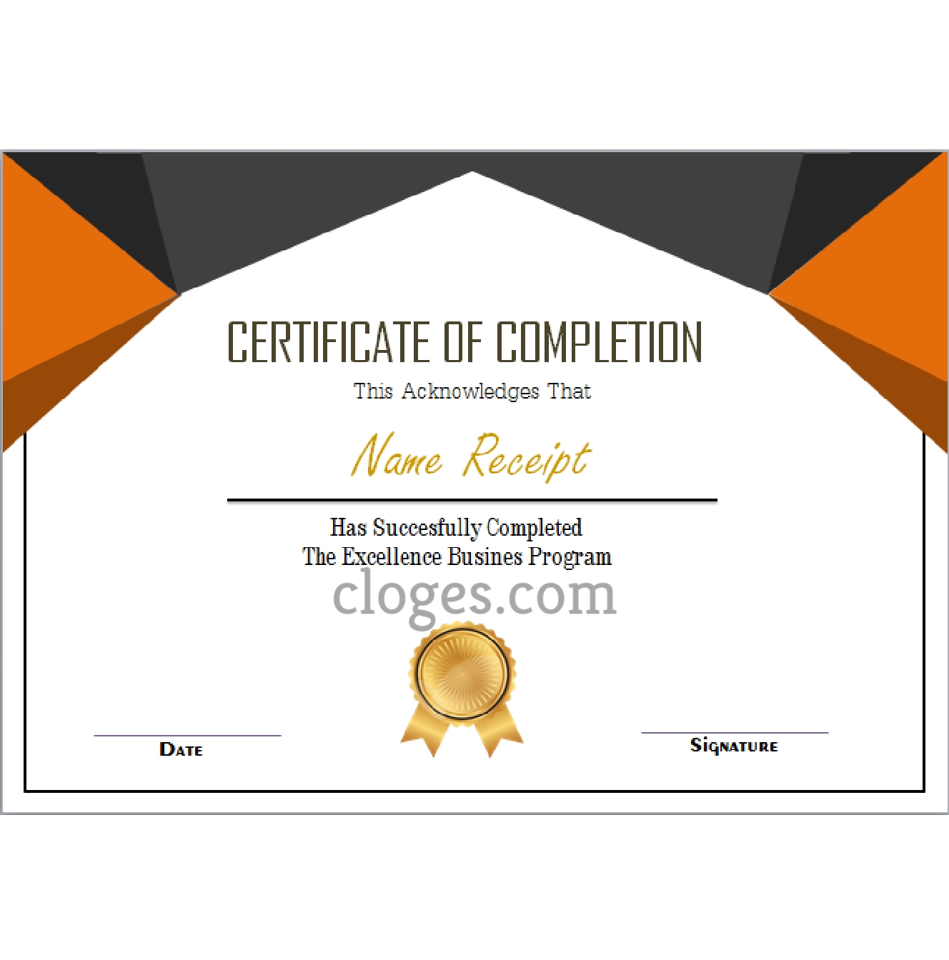 Orange Editable Word Certificate Of Completion Template Inside Certification Of Completion Template