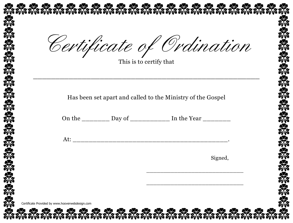 Ordination Certificate Template – Call To The Ministry Of The Gospel Throughout Ordination Certificate Templates
