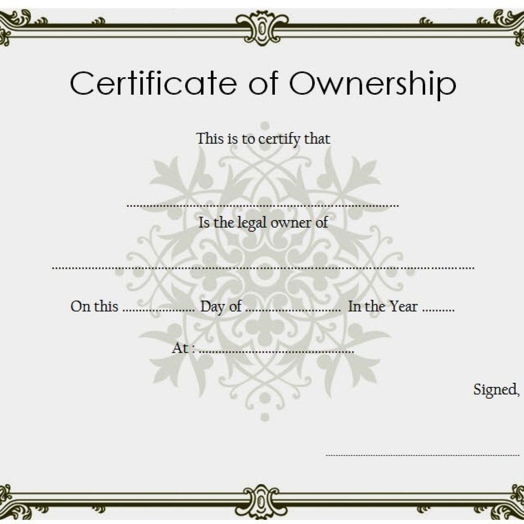 Ownership Certificate Templates - 10+ Free Exclusive Designs within Certificate Of Ownership Template