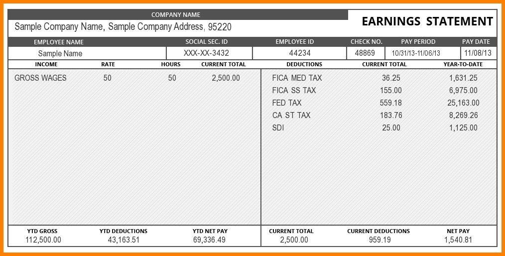 Pay Stub Template Word Document | Template Business With Free Pay Stub Template Word