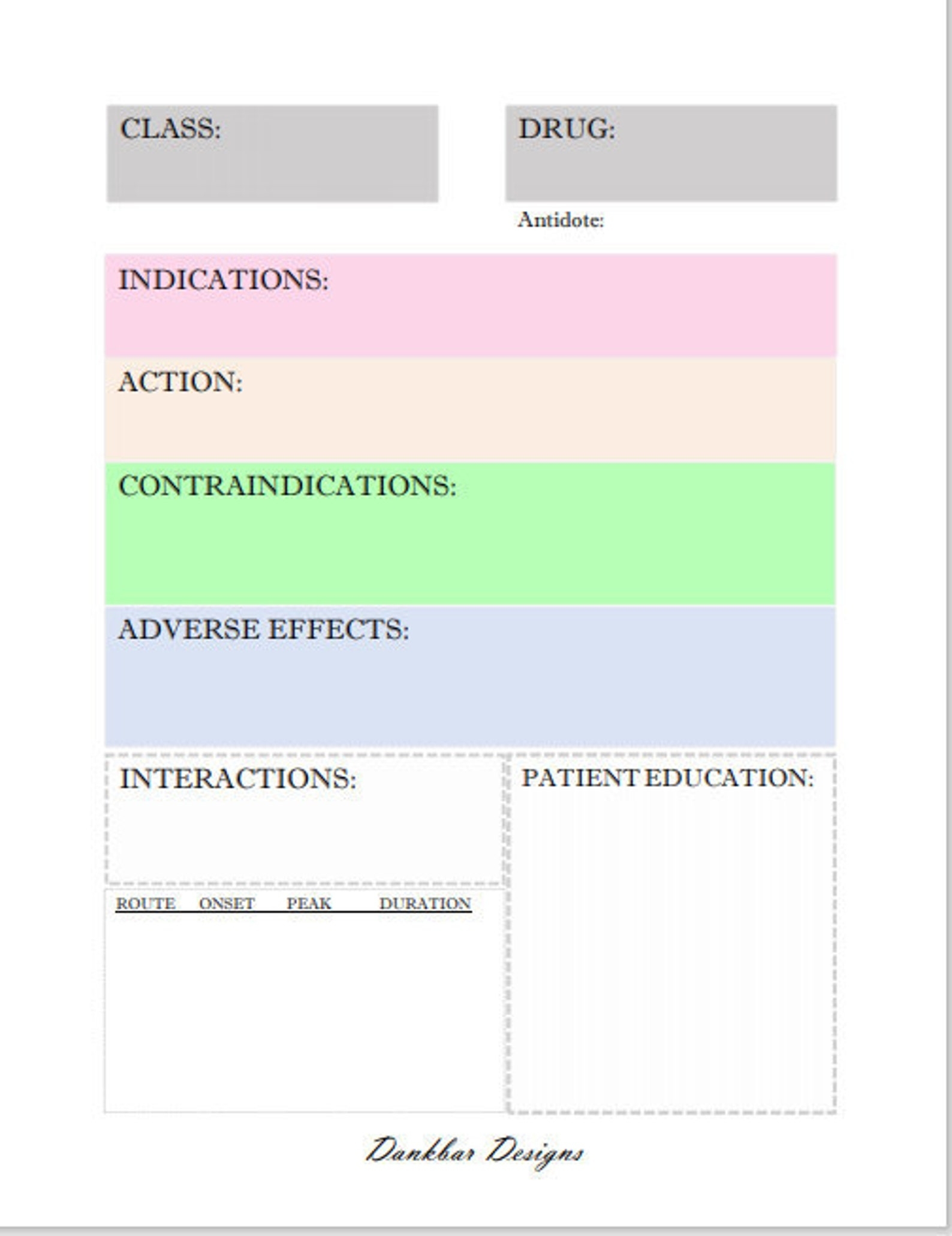 Pharmacology Drug Card Template - Etsy Ireland Intended For Pharmacology Drug Card Template