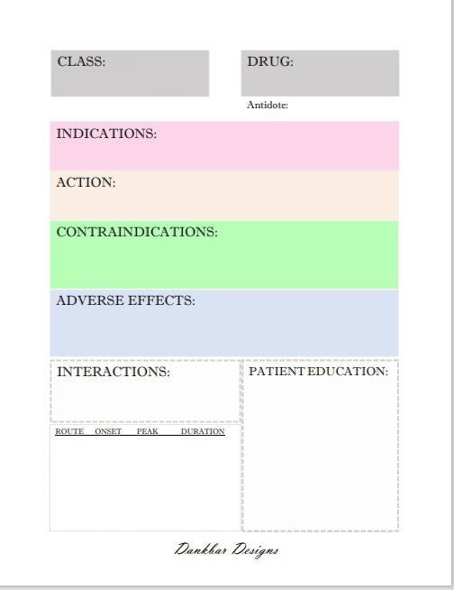Pharmacology Drug Card Template | Etsy Pertaining To Medication Card Template