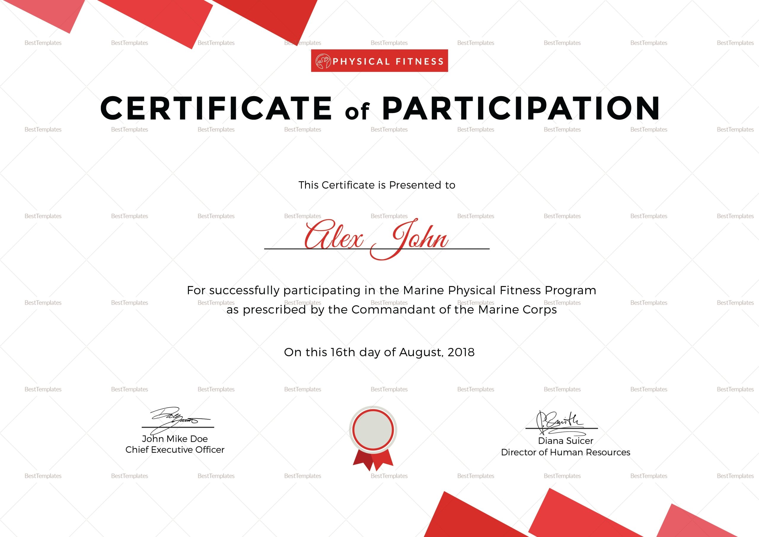 Physical Fitness Participation Certificate Design Template In Psd, Word Throughout Certificate Of Participation Template Word