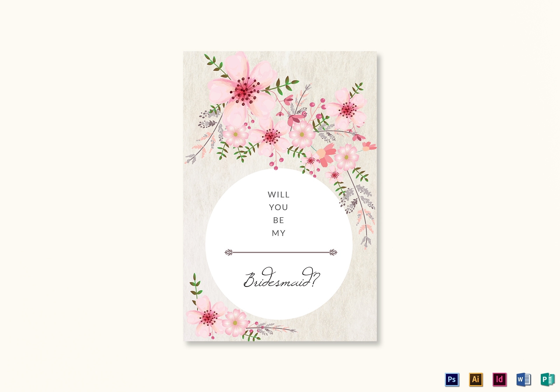 Pink Floral Will You Be My Bridesmaid Card Design Template In Psd, Word In Will You Be My Bridesmaid Card Template