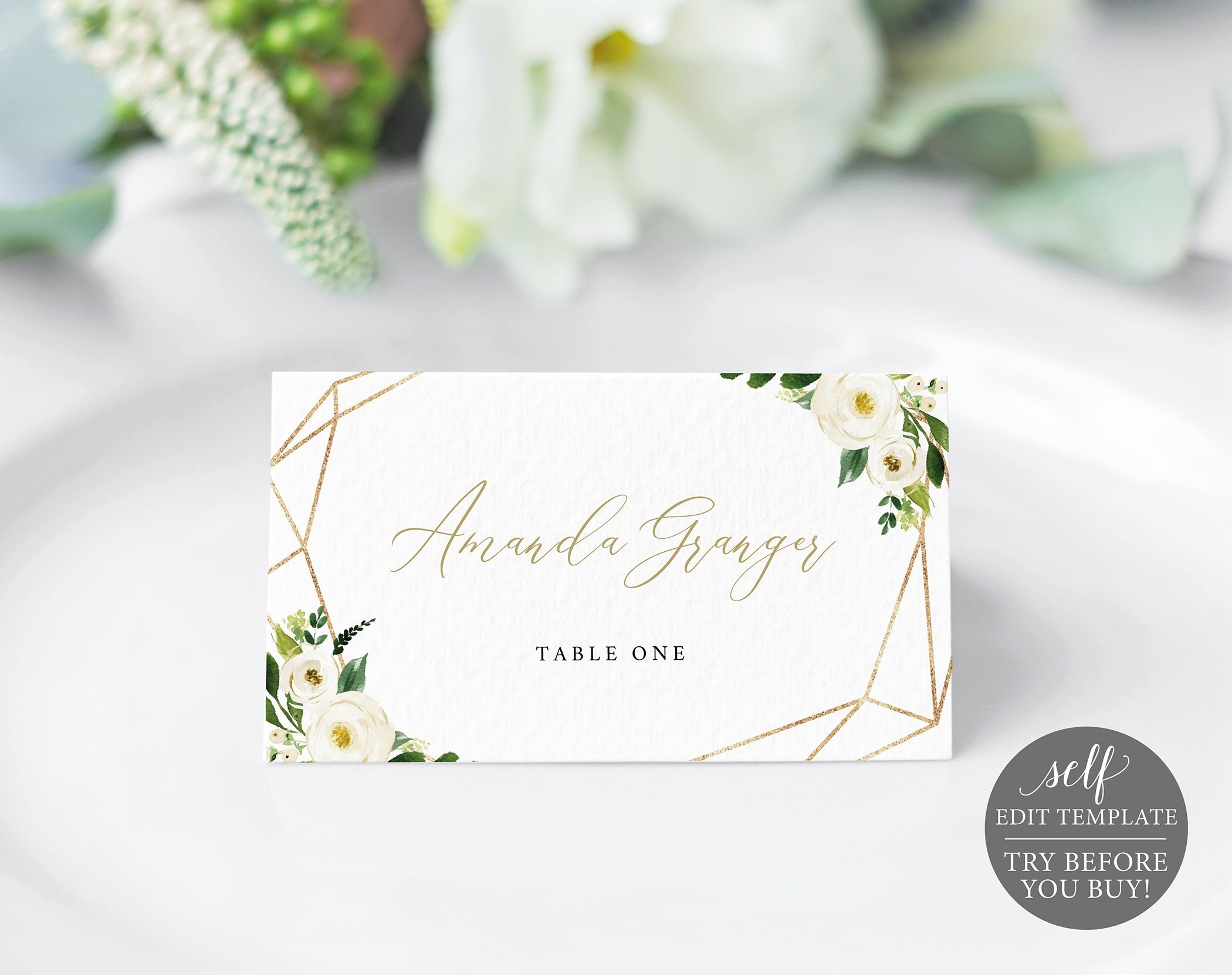 Place Card Template, Fully Editable Instant Download, Try Before You With Free Place Card Templates Download