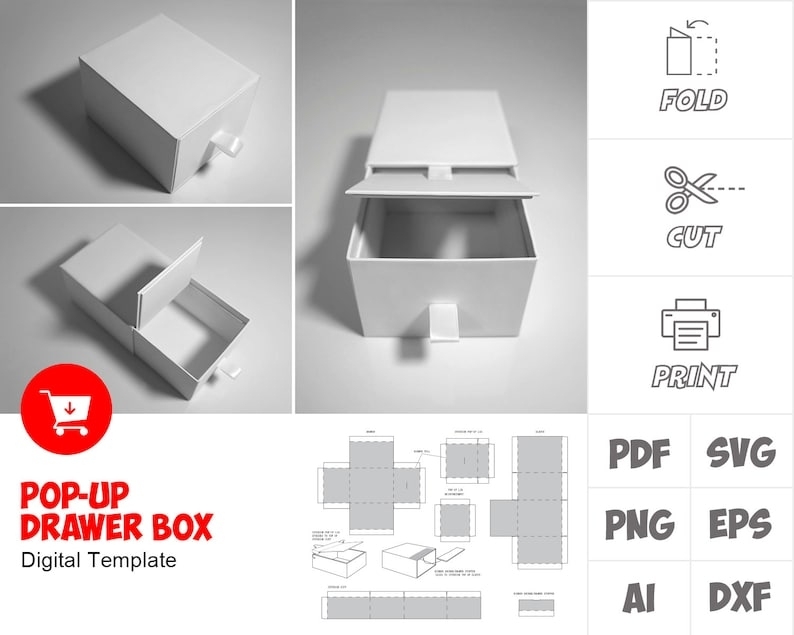 Pop Up Drawer Box Template Svg Png Dxf Eps Ai Pdf For Print | Etsy Regarding Pop Up Card Box Template