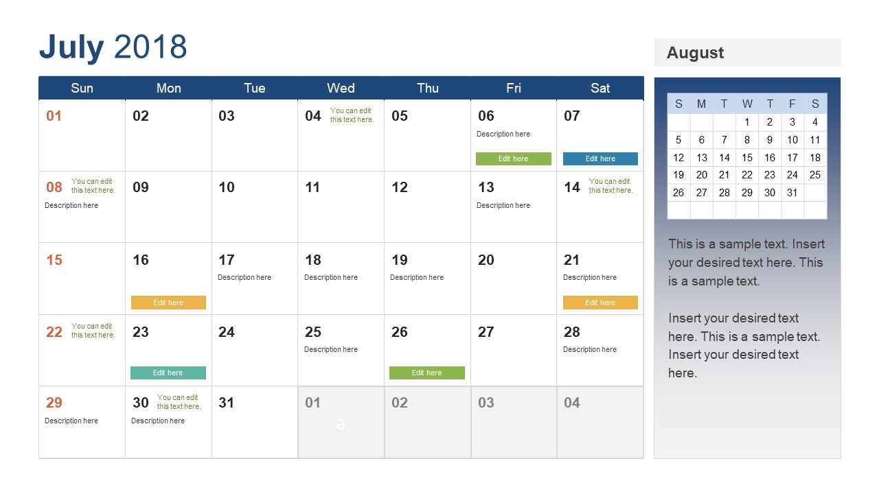 Powerpoint Calendar Template Year 2018 – Slidemodel Pertaining To Microsoft Powerpoint Calendar Template