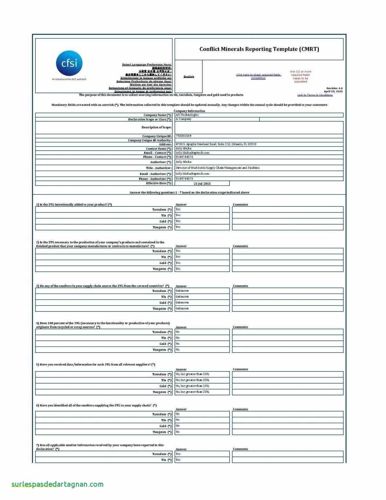 Ppvt 4 Sample Report Within Conflict Minerals Reporting Template