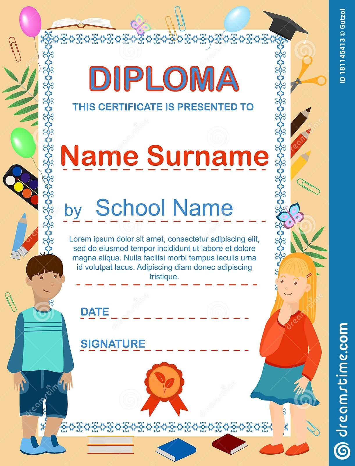 Preschool Children`s Diploma. Primary School Certificate Template Inside Certificate Templates For School