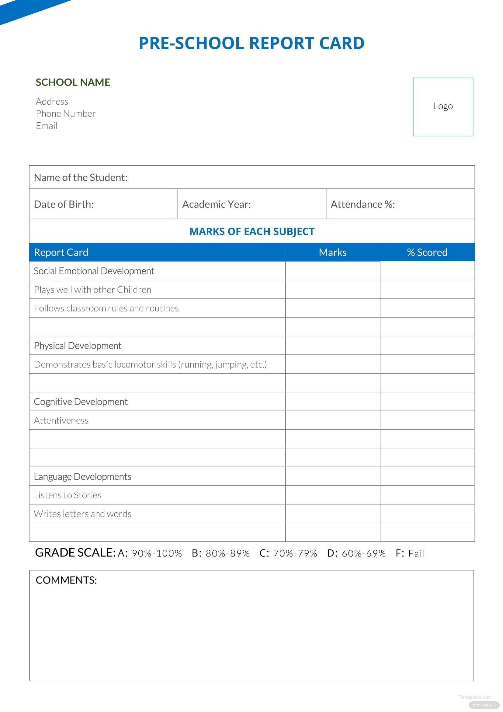 Preschool Report Card Template In Microsoft Word, Pdf | Template Pertaining To Report Card Format Template