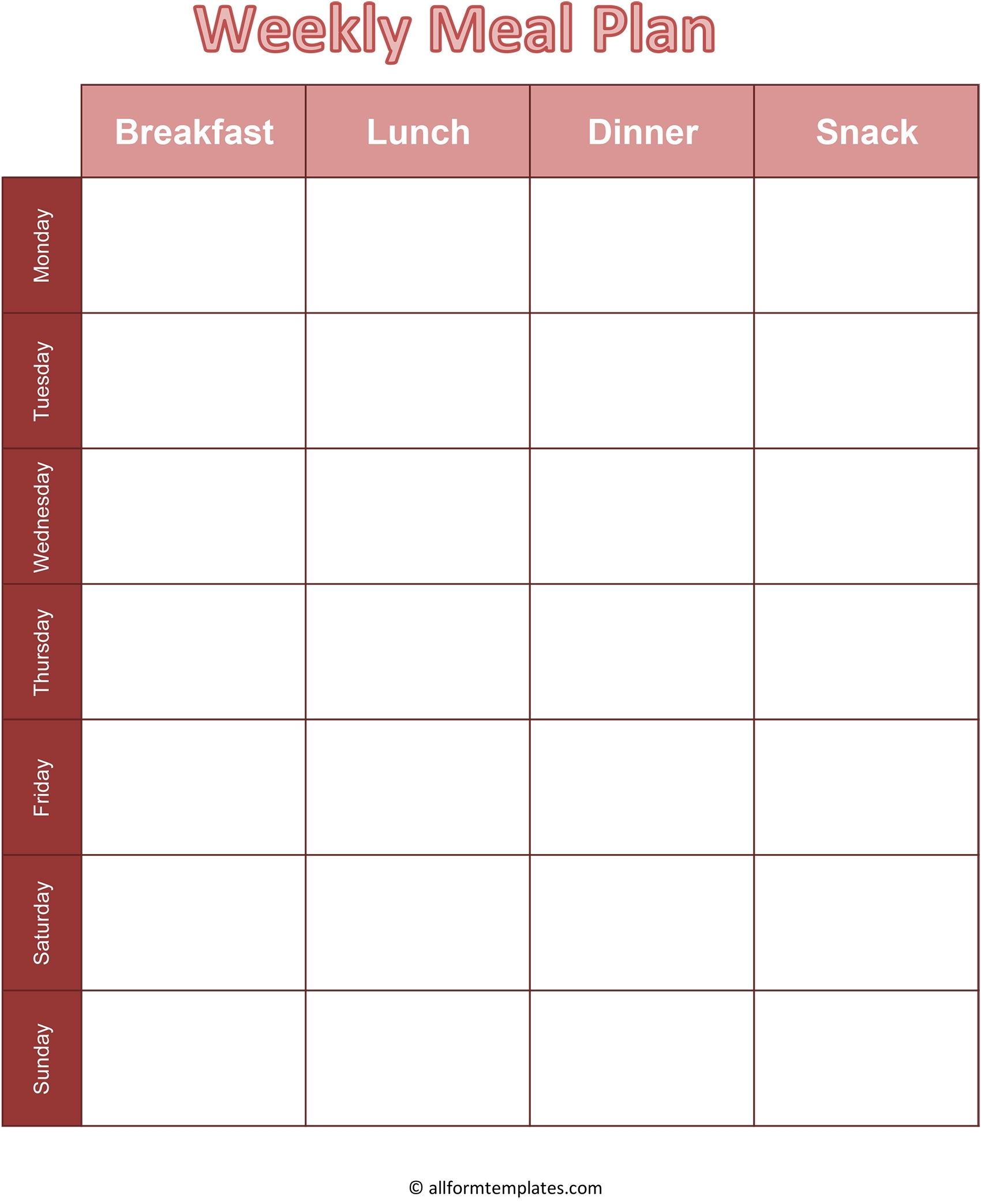 Printable Blank Monthly Meal Planner In Pdf, Word &amp; Excel for Meal Plan Template Word