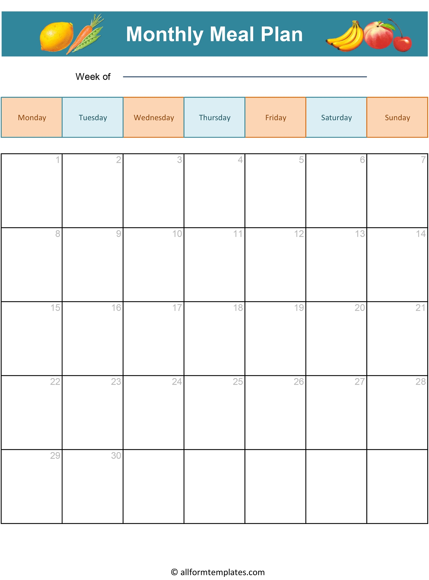 Printable Blank Monthly Meal Planner In Pdf, Word & Excel Throughout Blank Meal Plan Template