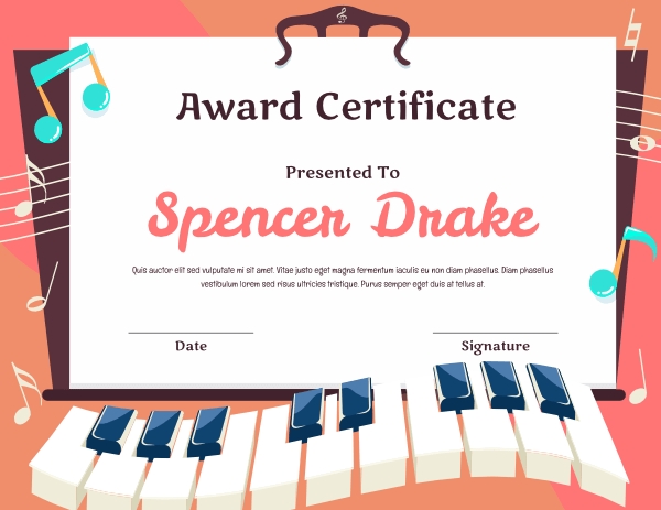 Printable Elementary Piano Student Award Certificate Template Within Student Of The Year Award Certificate Templates