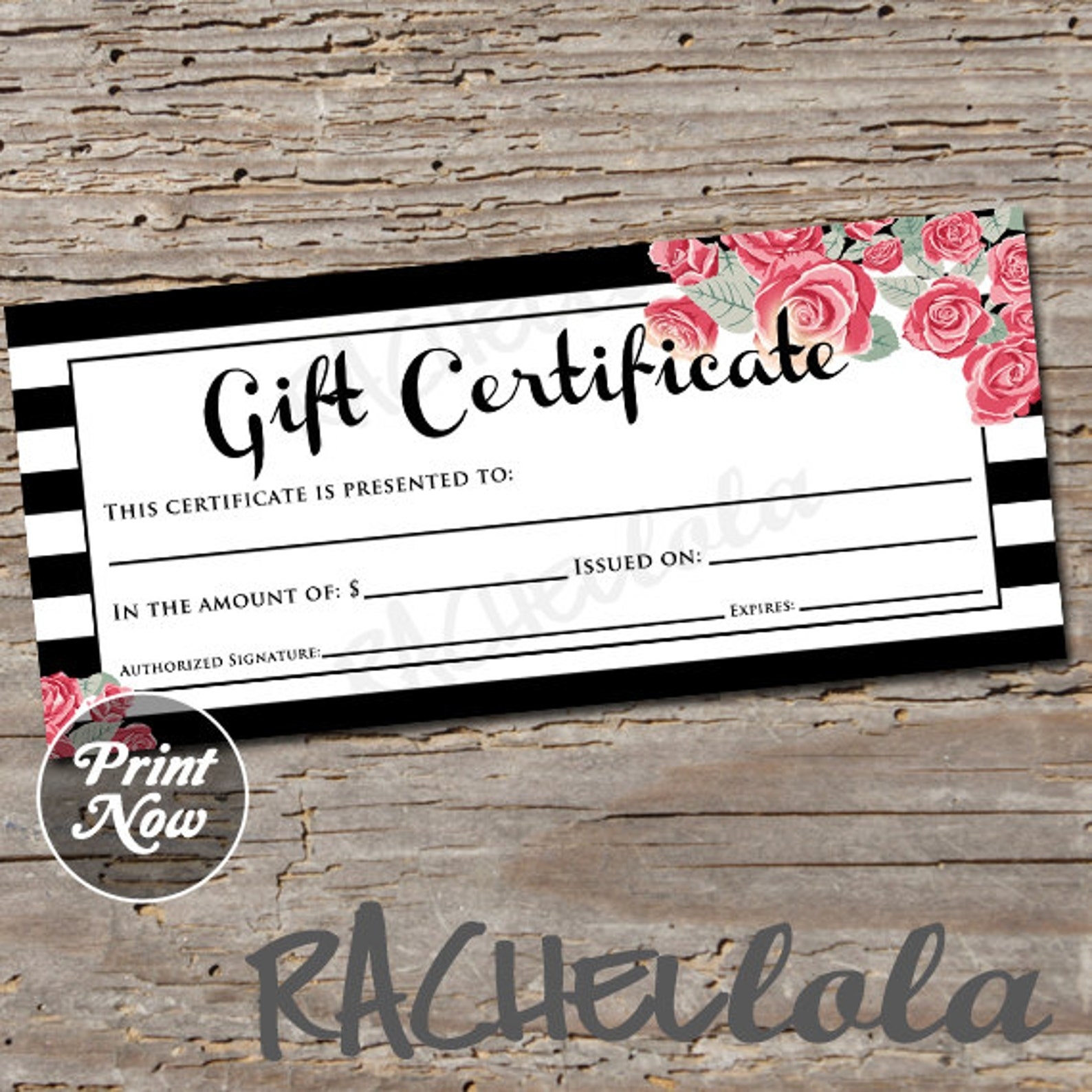 Printable Gift Certificate Template Black & White Flower – Etsy Intended For Black And White Gift Certificate Template Free