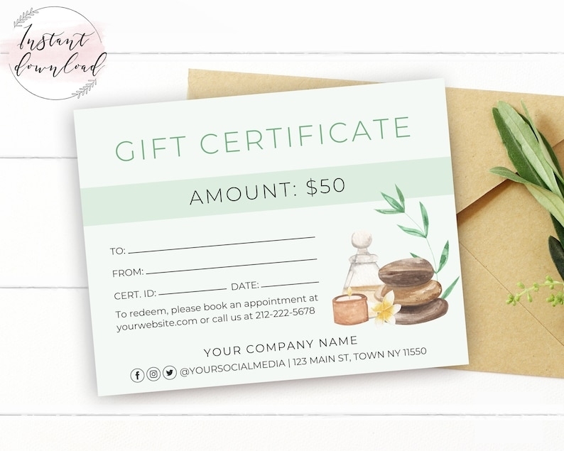 Printable Massage Gift Certificate Template Editable Spa Gift | Etsy Inside Massage Gift Certificate Template Free Download