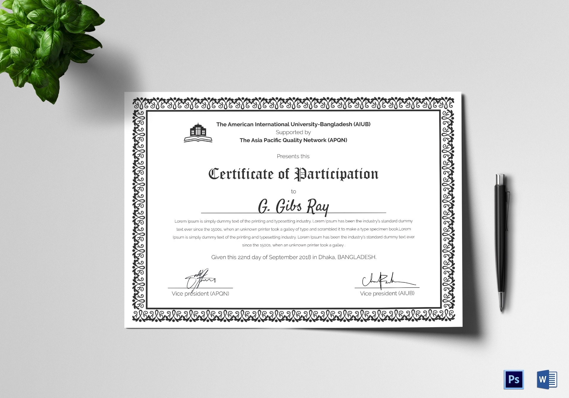 Printable Participation Certificate Design Template In Psd, Word Intended For Certificate Of Participation Template Ppt