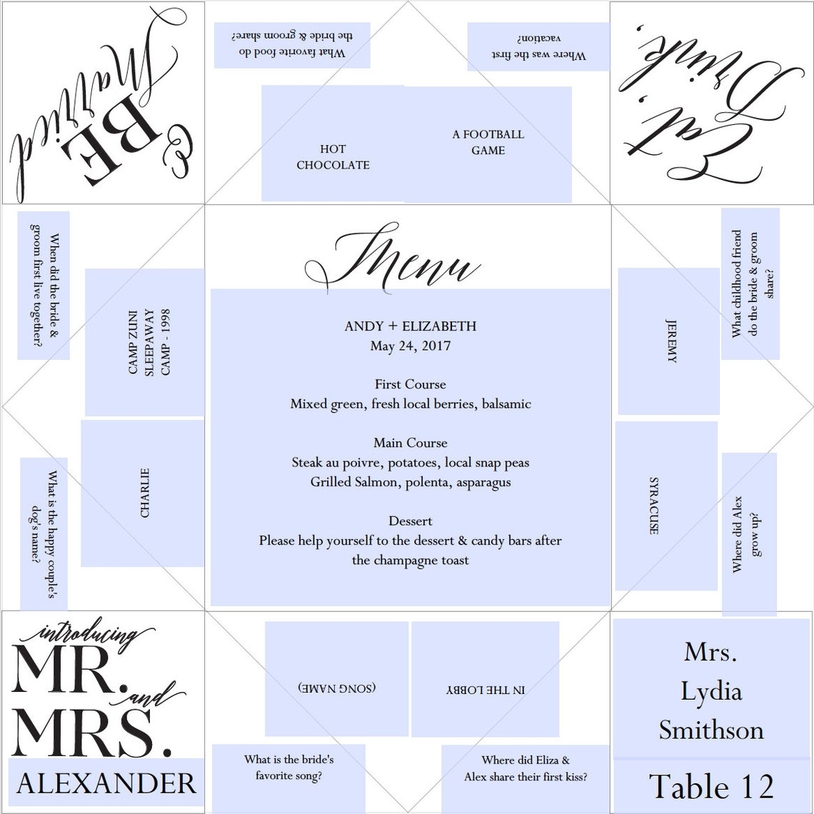 Printable Wedding Program/Menu/Escort Card Cootie | Etsy With Printable Escort Cards Template