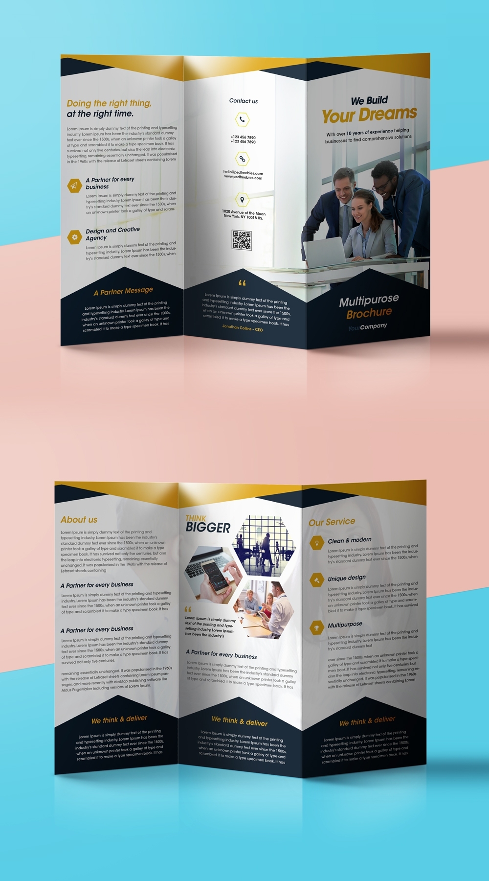 Professional Corporate Tri-Fold Brochure Free Psd Template in 3 Fold Brochure Template Free Download